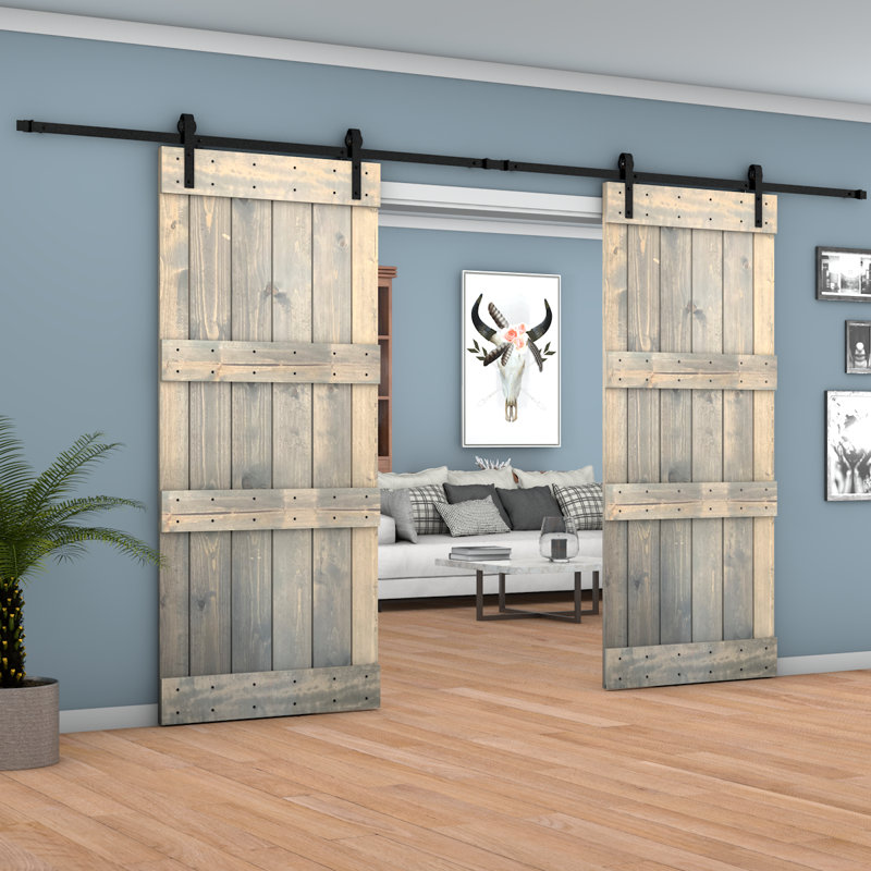 ** Barn Door Solid Knotty Pine Wood Painted Interior Sliding Door With Hardware Kit (DIY) BDD03, Malibu Grey