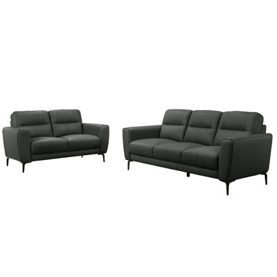 Full Leather 2pc In Anthracite Gray With Horizontal Cushions And Robust Legs Contemporary Living Room Furniture Leather: Back Cushions, Support