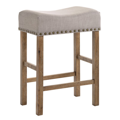 2 tabourets de comptoir en lin brun clair - Design rustique en chêne avec siège et mélange moderne