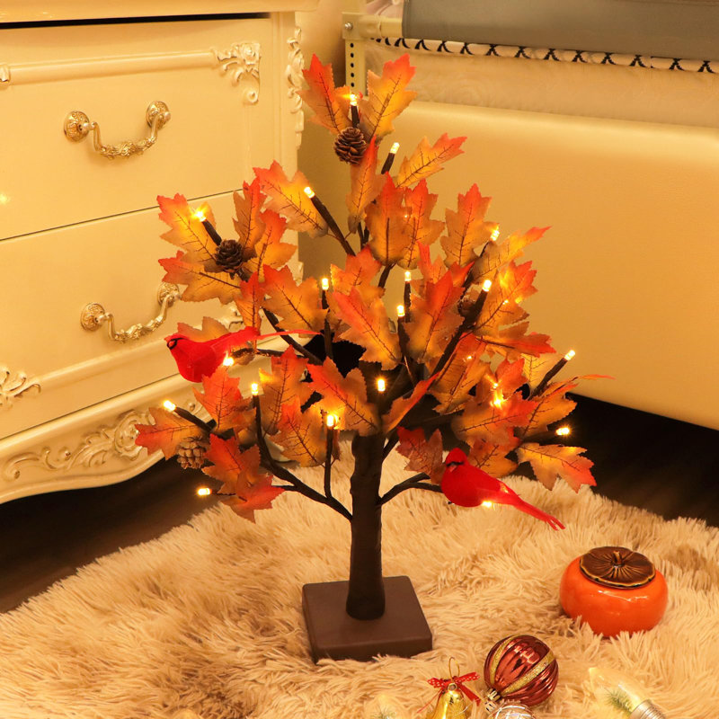 Érable artificiel, lumière d'automne, 24 lumières DEL pour décoration intérieure, oiseaux rouges
