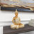 Polystone Meditating Carved Buddha Decorative Sculpture with  Mirrored Embellishments