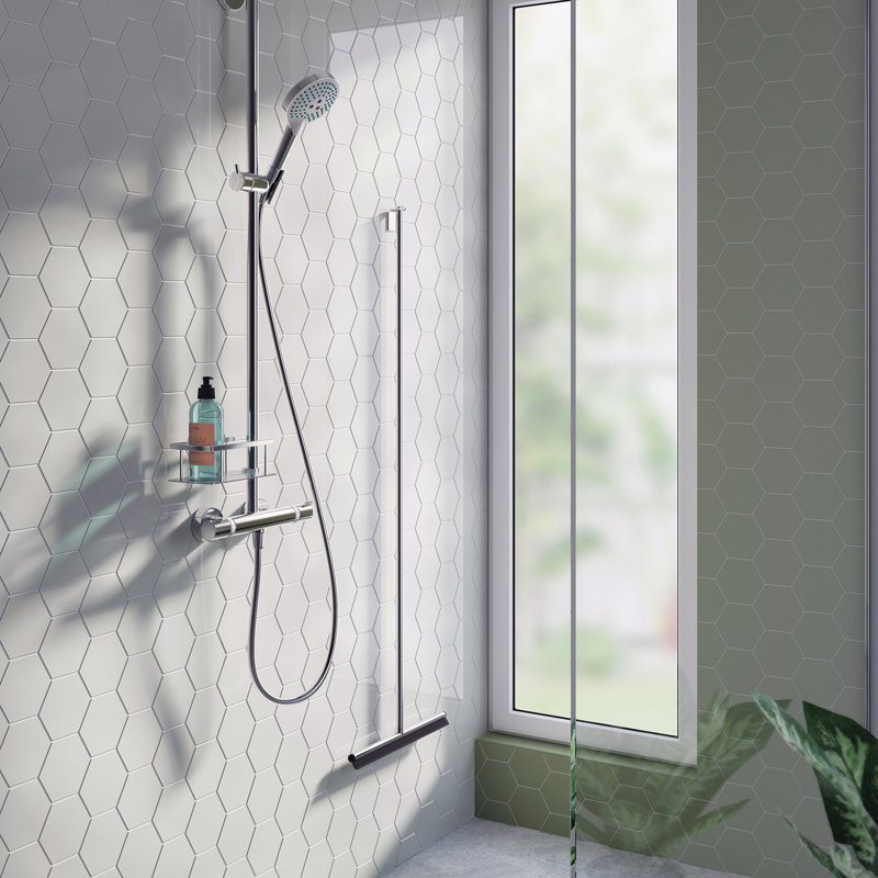 Shower squeegee with an extra long handle for floor., Polished Chrome