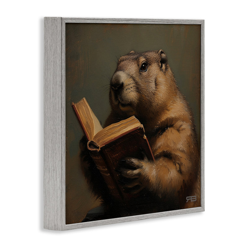 Art de giclée de livre de lecture de marmotte par Roozbeh Bahramali, Estampe numérique Farmhouse, H 12 po x l 12 po