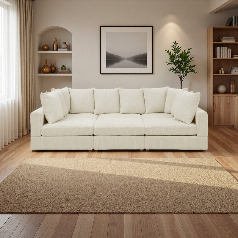 Canapé modulaire en velours côtelé 6 pièces, Velours côtelé crème