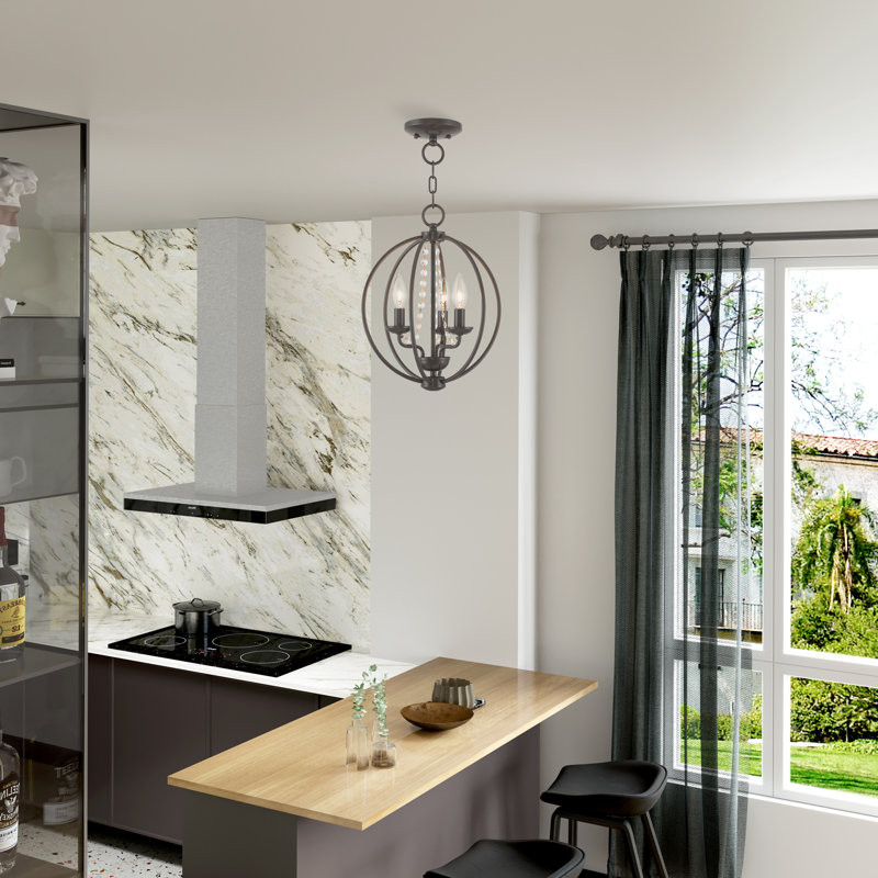 Luminaire suspendu sphérique unique à 3 lumières avec accents de cristal Moores, Bronze anglais
