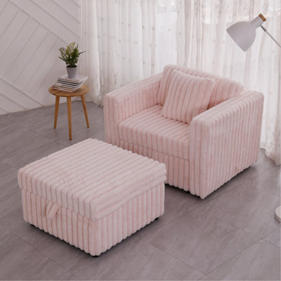 44.9"Soft  Modular Sofa Single - Very Comfortable & Stylish. Matches 30.7" Ottoman With Hydraulic Lift. Ideal For Bedroom & Living Room,  Light Pink