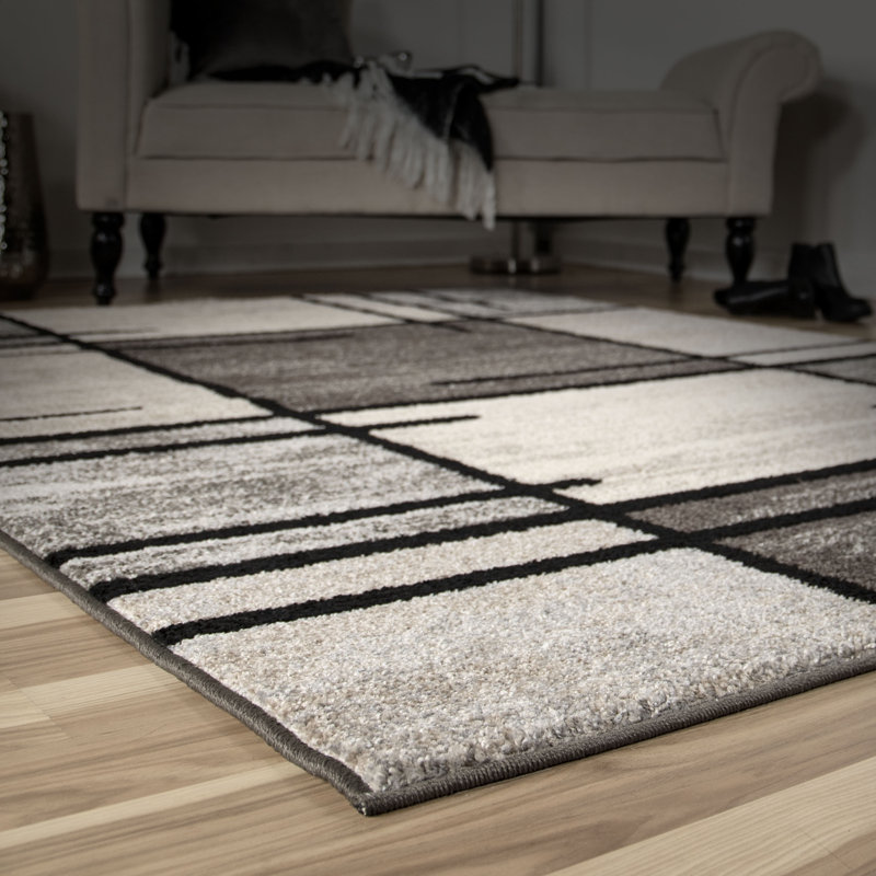 Latitude Run Aaron Geometric Charcoal Stain Resistant Area Rug, Rectangle  7'10" x 10'10"