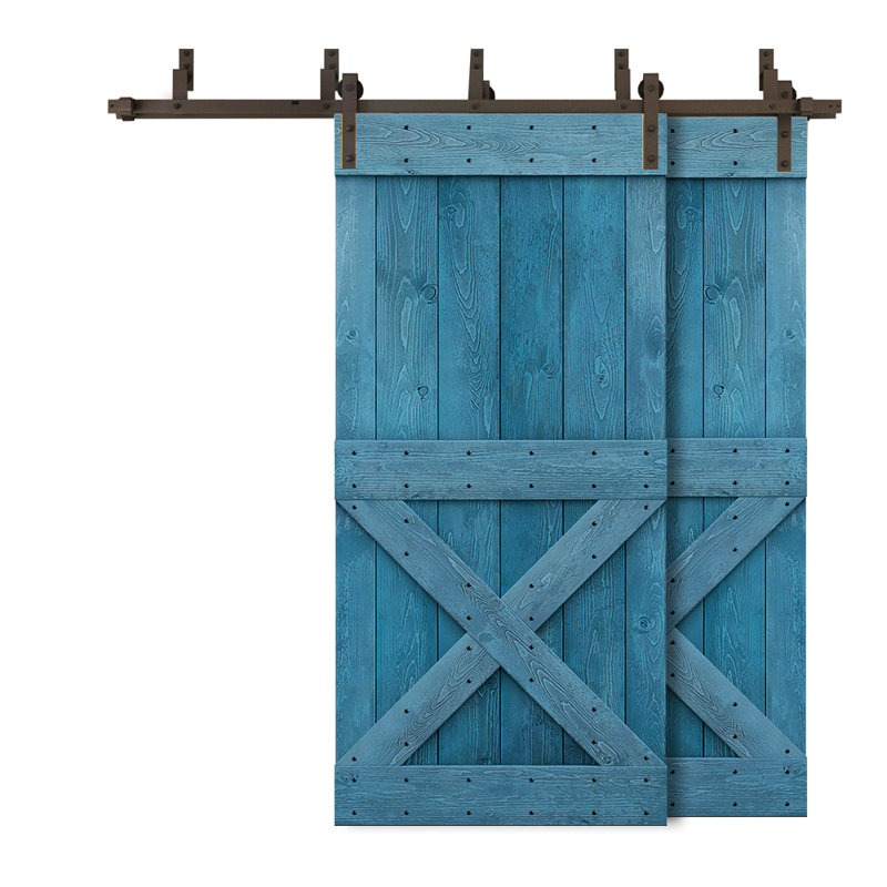 Porte de grange en bois peint, Bleu marine, 38 po x 84 po, Bronze