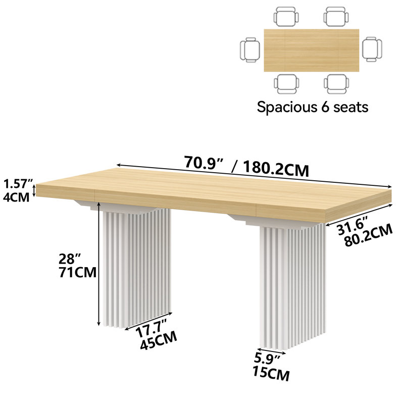 Table de salle à manger pour 4-6, table de salle à manger rectangulaire moderne avec pieds ondulés
