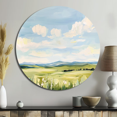 «Big Sky Horizon Meadows», art mural rond en métal rustique