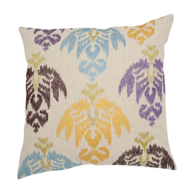 Dina Embroidered Feather Linen Reversible Throw Pillow