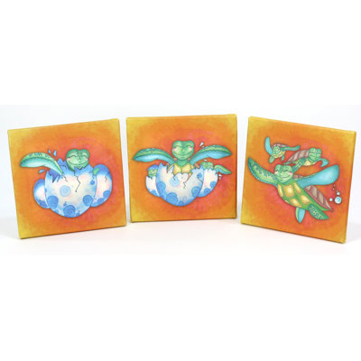 Ensemble de 3 reproductions d’art sur toile, "the kids sea turtle"