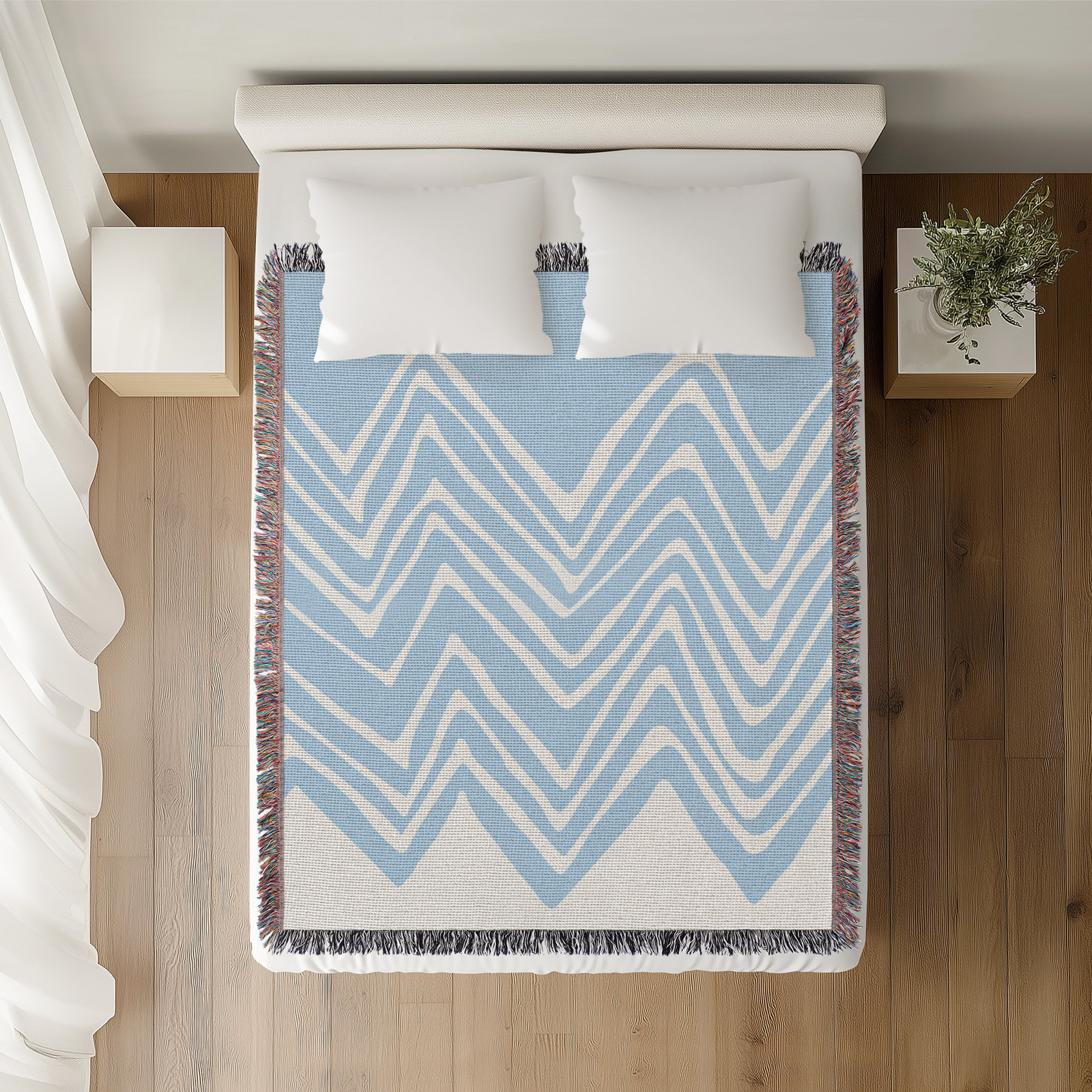 Addai Abstract Triangle Pattern Blanket , 50" H x 70" W (Full/Double), Light Blue