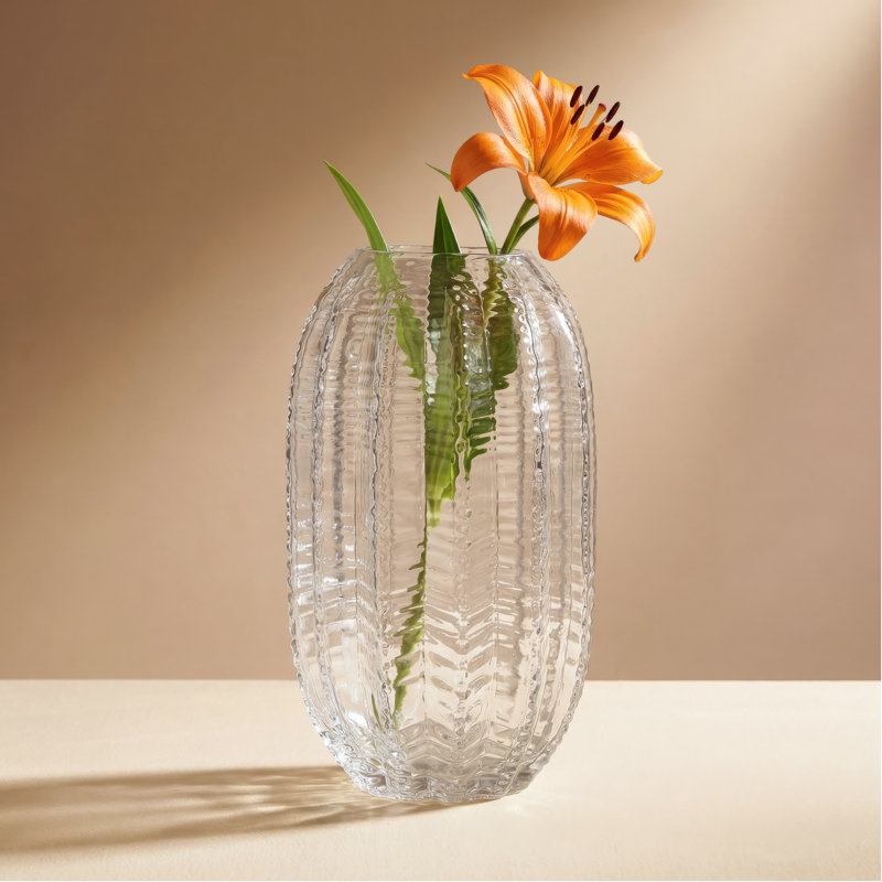 Vase en verre nervuré pour fleurs fraîches Sonora 11 "Sonora (transparent), 11 pouces de hauteur, Transparent