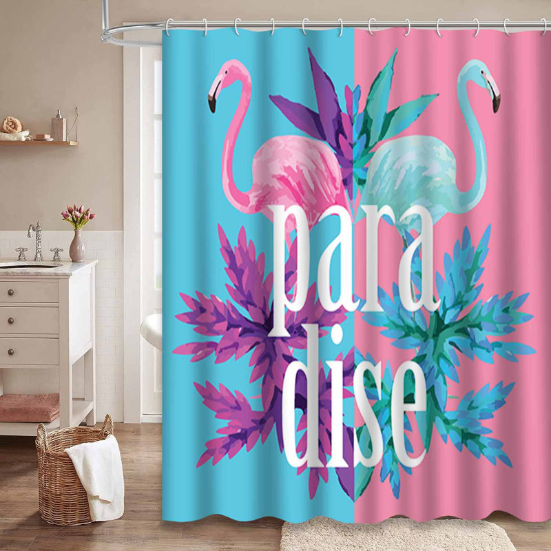 Rideau de douche imperméable aquarelle exotique avec 12 crochets Flamingo Paradise, L 72 po x l 72 po