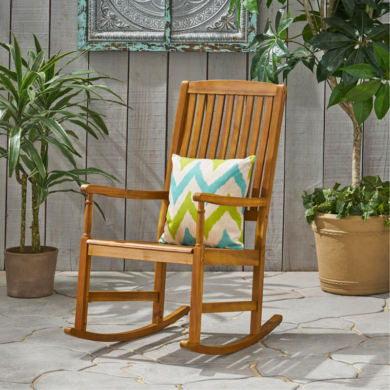 Chaises berçantes d'extérieur en bois d'acacia avec support de 250 lb, chaise berçante lisse pour terrasse de jardin