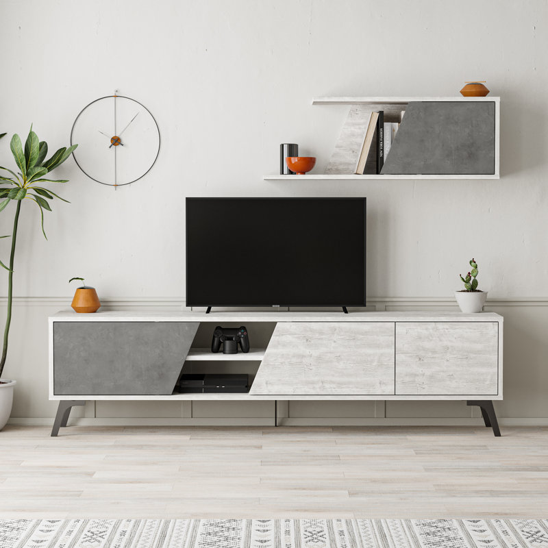 Dokkum Floating TV Stand for TVs up to 70", Ancient White/Retro Grey