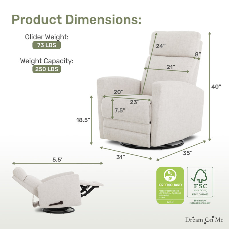 Ecru Polyester Upholstered Reclining Rocking Chair with 360° Swivel