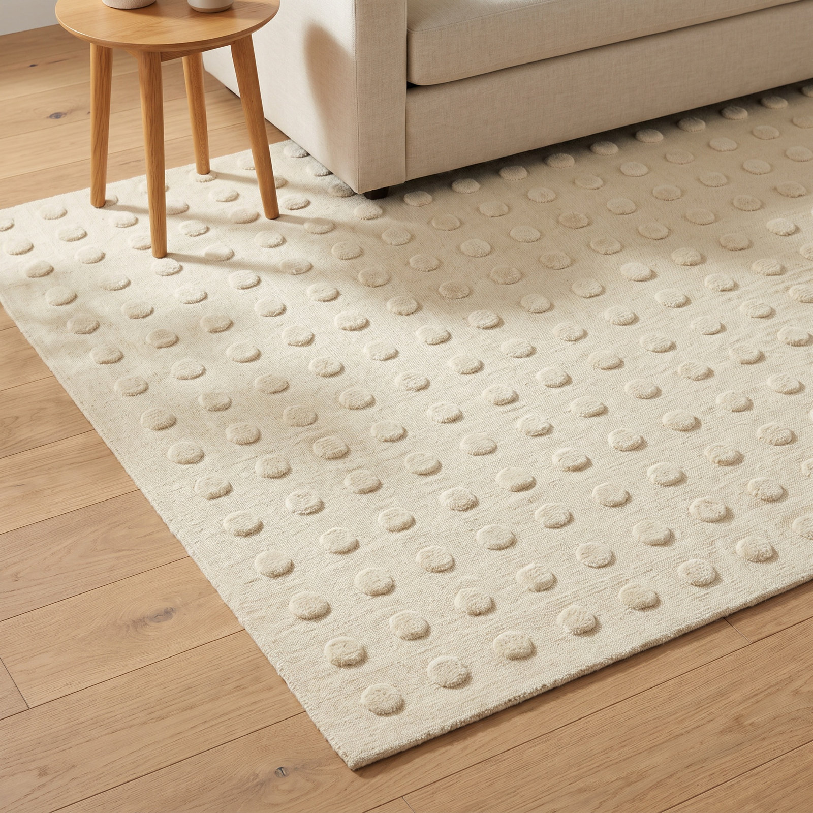 Virginie Beige Hand-Woven Wool Rug, Rectangle 5' x 8'