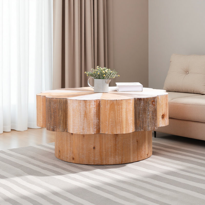 Table basse rustique en bois manufacturé en forme de fleur, 31,7 po de diamètre