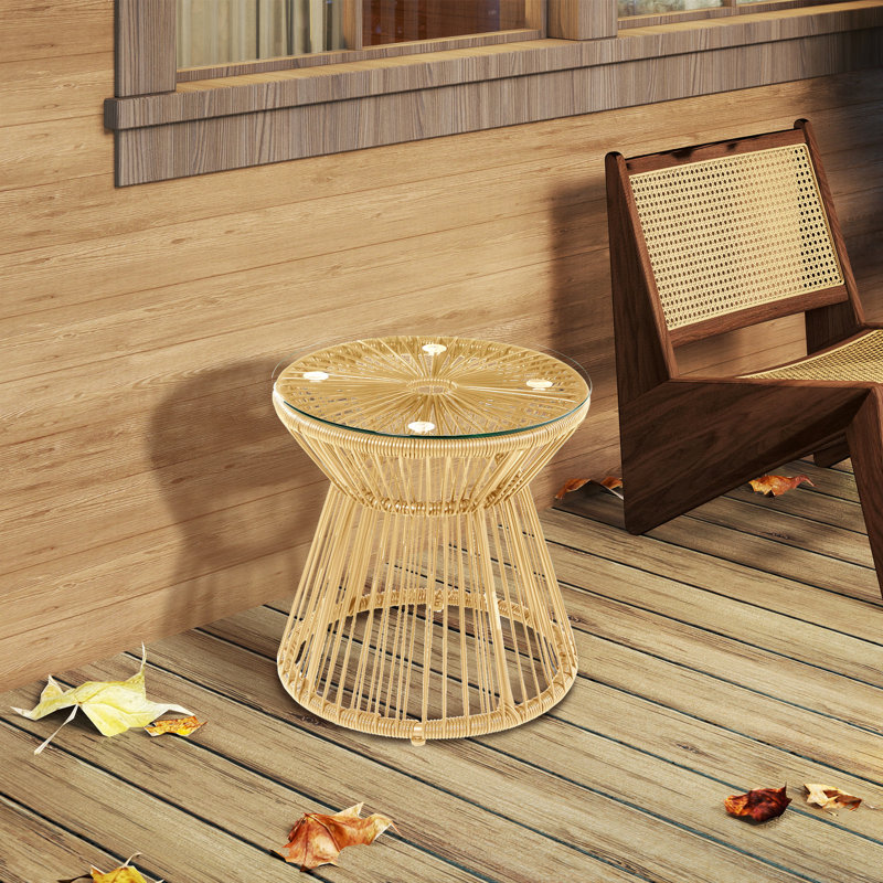 Round Tempered Glass Steel Outdoor Side Table - 40 cm W 40 cm D