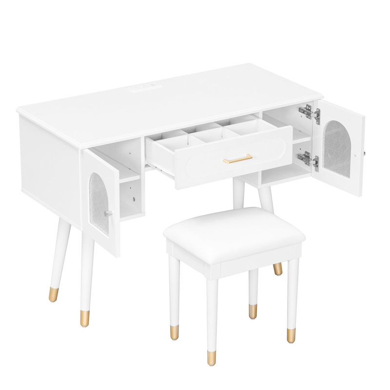 Ensemble de coiffeuse et coiffeuse Elegant, Blanc