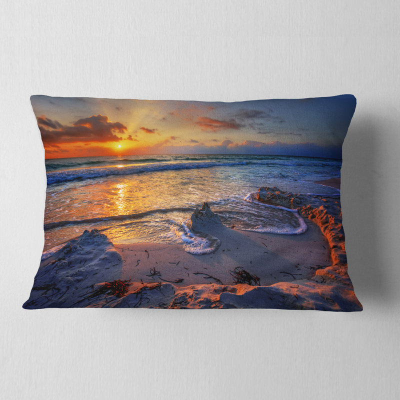 Coussin décoratif magnifique bord de mer avec soleil jaune - imprimé bord de mer