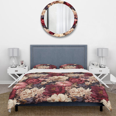 Floral Duvet Cover Set - Victorian Royal Burgundy Peonies I
