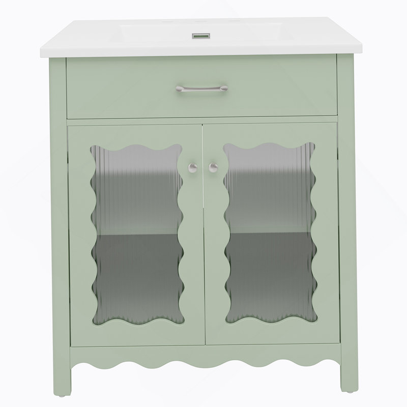 Meuble-lavabo 31 po avec verre trempé, vert, Vert