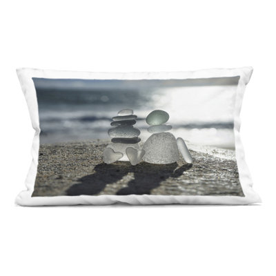 Zen Sea Glass Hearts Decorative Printed Throw Pillow, design by LMarie Allen