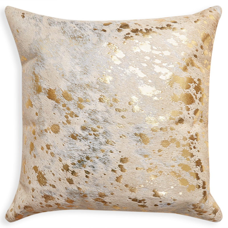 18" Abstract Cowhide Throw Pillow, Gray/Gold