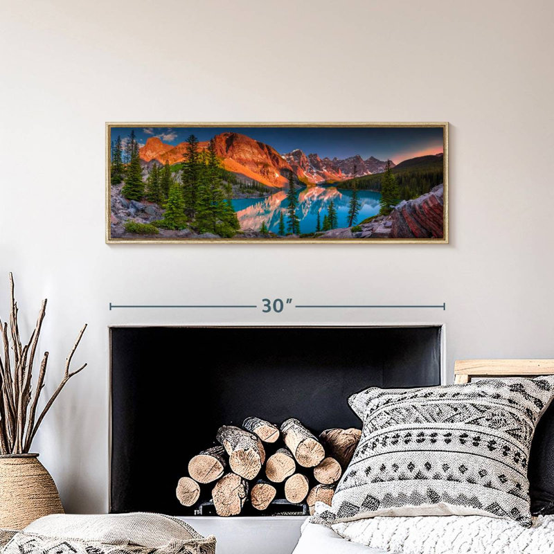 Crépuscule au lac Moraine, 31" X 11", Floating Frame Natural Wood