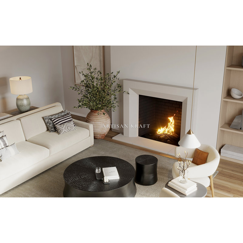 Encadrement de cheminée biseauté en pierre, Beige, H 50 po x l 62 po x P 6 po
