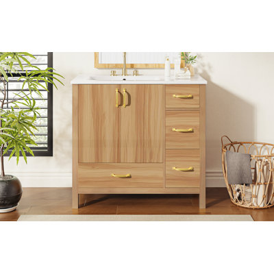 36" Wood Bathroom Vanity with Solid Wood Frame
