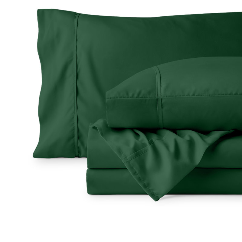 22" Deep Pocket Microfiber Sheet Set, Twin XL Sheet Set with 1 Pillowcase, Forest Green