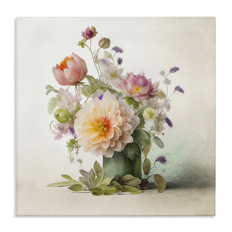 Bouquet de fleurs printanières sur toile, H 17 po x l 17 po x P 1,5 po