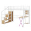 Lit mezzanine double avec bureau et escalier de rangement, lit mezzanine en métal avec éclairage DEL, lit mezzanine haut avec garde-robe et tablettes-1221089590