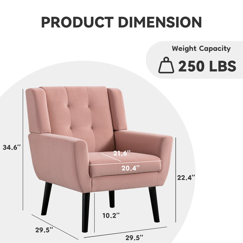 Fauteuil d'appoint Bolanle, Velours peau de rose