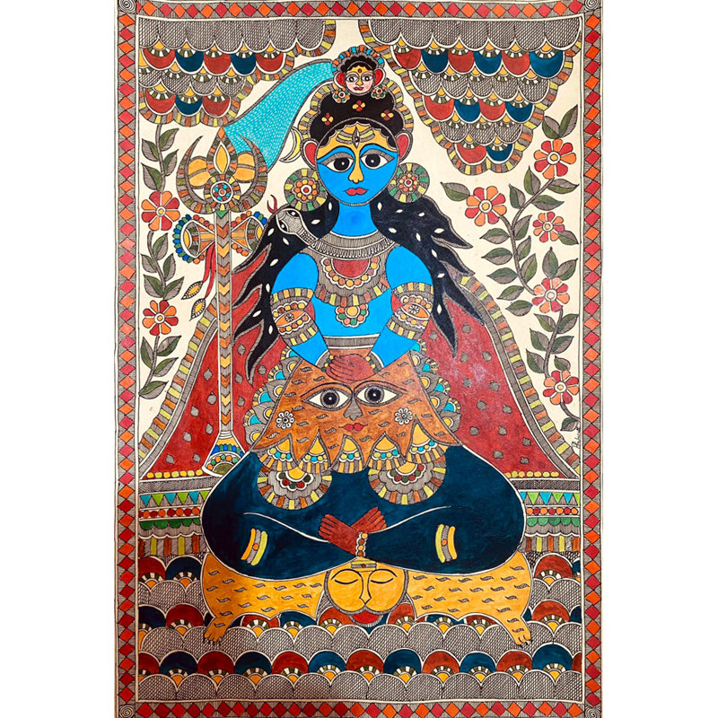Mahadev assis sur Asana | Acrylique sur papier fait à la main | Par Priti Dalwadi