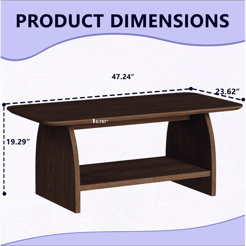 Table basse de salon moderne et minimaliste, rectangulaire double épaisseur de 47 pouces avec fonction de rangement, design arrondi de sécurité, matériau en bois aggloméré, convient pour un assemblage facile dans les salons