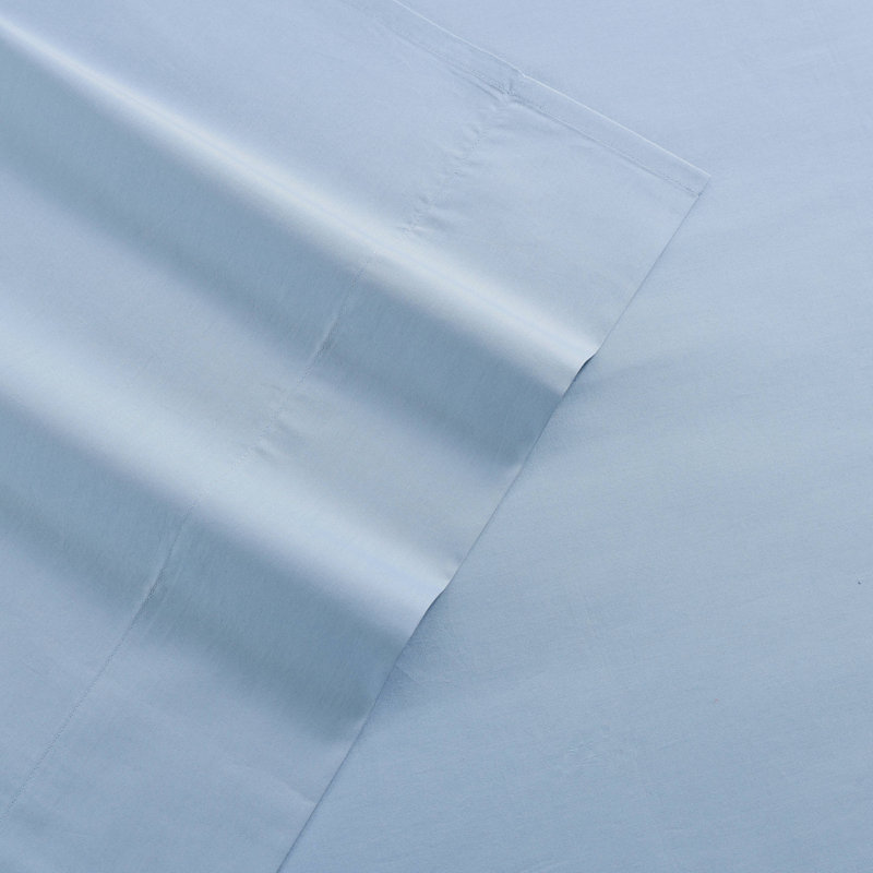 Ensemble de draps en percale de coton 200 fils Bradford, Ensemble de draps pour lit simple avec 1 taie d'or, Bleu clair uni