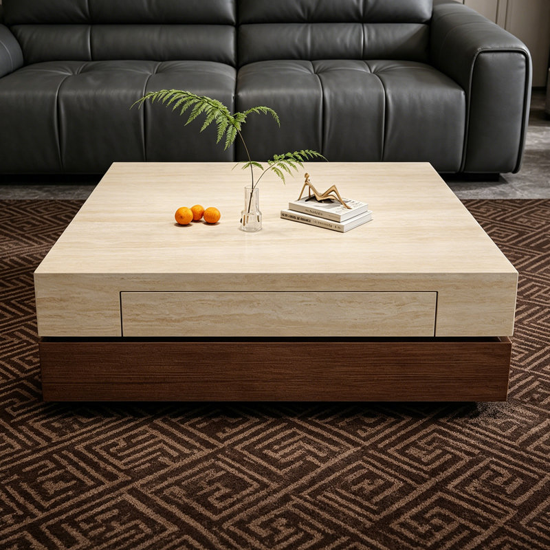Table basse Minimalist, 15.74" H x 39.37" W x 39.37" D, Brown / Nut-brown