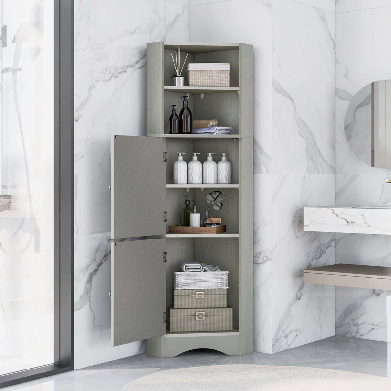 Freestanding Corner Storage Cabinet For Bathroom Living Room, Gray