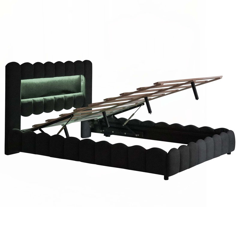 Upholstered Platform Bed with Headboard, Gray