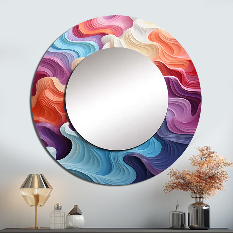 Saheb multicolore Op Art Illusory Profondeur II - Op Art miroir, miroir mural décoratif rond moderne, impression sur métal