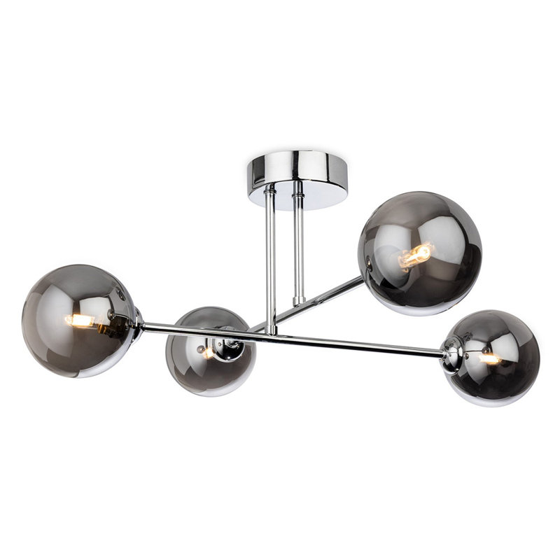 Glass Flush Mount, Chrome, 4, Smoked