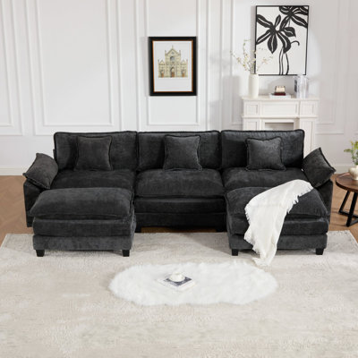 Grid U Shaped Modular Sectional Sofa, Oversized Cloud Couch With Ottoman