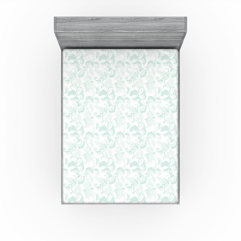 Drap-housse Ambesonne, Vert menthe, blanc / floral, Drap-housse de taille double