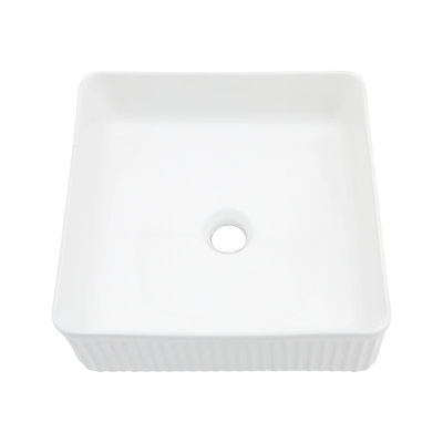 15.69"X15.69" White Ceramic Square Vessel Bathroom Sink