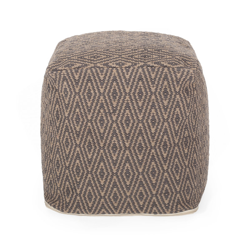 Hand - Loomed Cotton Pouf（Only One Ottoman), Gray/Brown